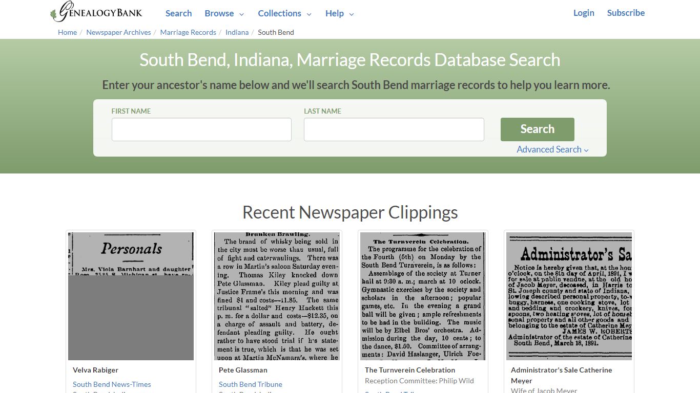 South Bend, Indiana, Marriage Records Online Search - GenealogyBank