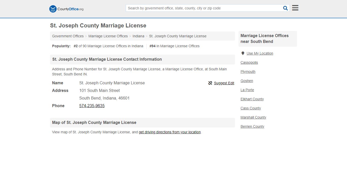 St. Joseph County Marriage License - South Bend, IN (Address and Phone)